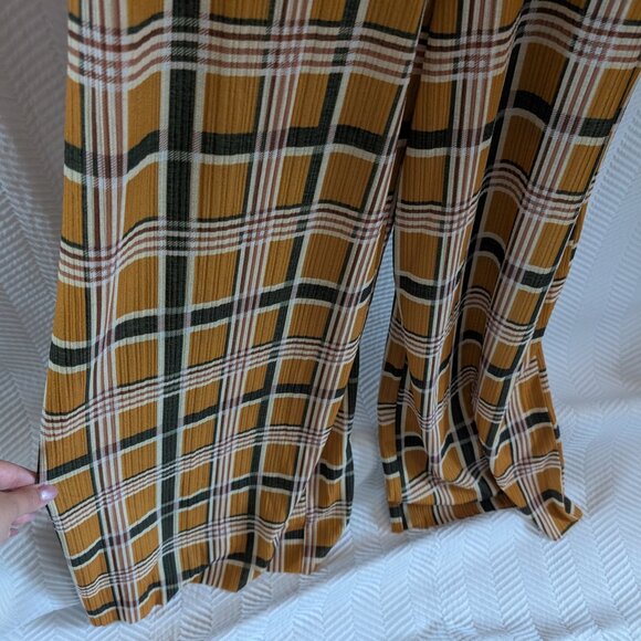 NWT Zara Circular Collection Plaid Wide Leg Jumpsuit Mustard Green Brown Size M - Picture 7 of 10